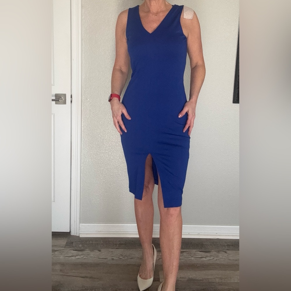 Blue  Sheath Dress with Slit for Night Out